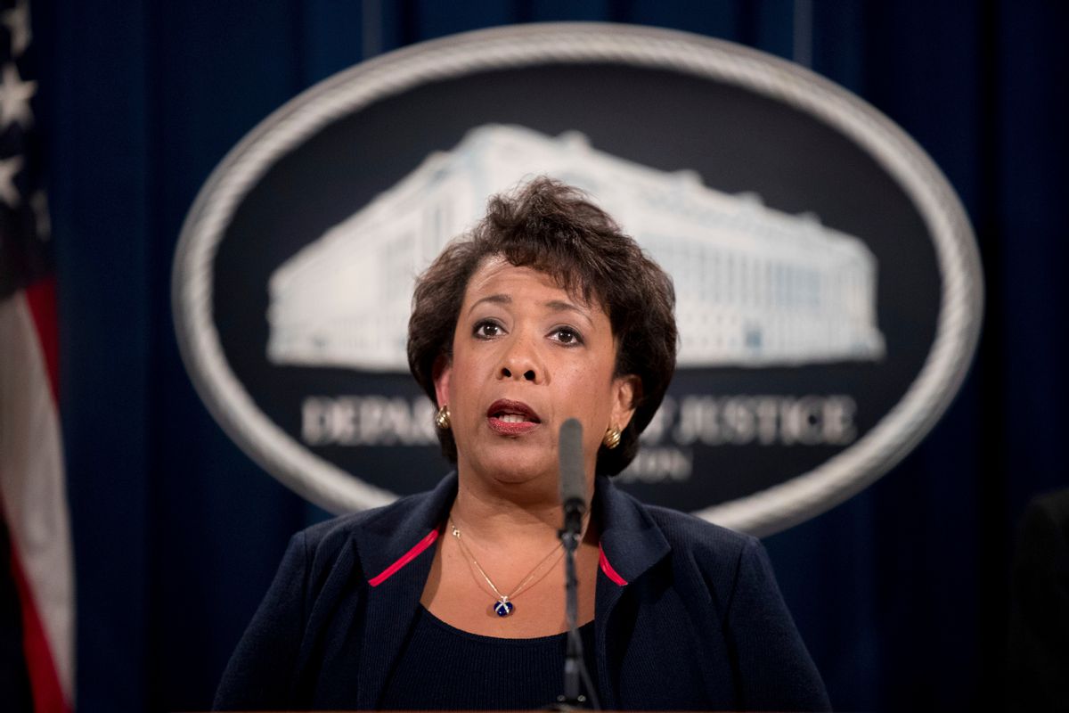 FILE -In this Sept. 22, 2016 file photo, Attorney General Loretta Lynch speaks at a news conference at the Justice Department in Washington. The Justice Department is moving forward with its plans to collect data on how often law enforcement  officers use force and how often civilians die in police custody.   (AP)