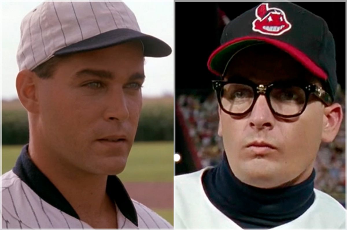 Ray Liotta on "Field of Dreams"; Charlie Sheen on "Major League"   (Universal/Paramount)