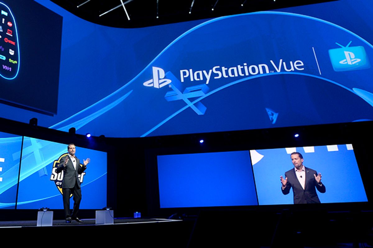 Andrew House, president and global EO of Sony Computer Entertainment Inc., talks about the Playstaion Vue during the Sony Playstation E3 conference in Los Angeles, June 15, 2015.    (Reuters/Kevork Djansezian)