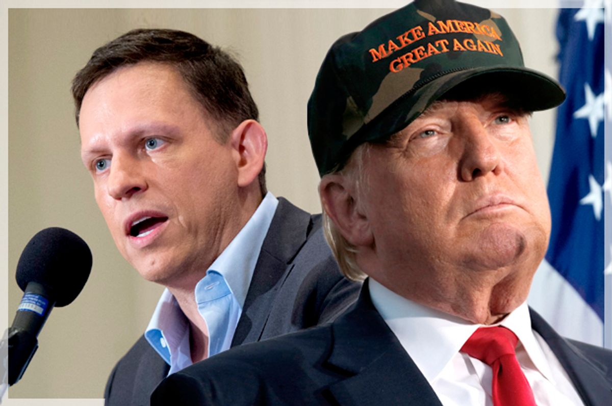 Peter Thiel; Donald Trump   (Getty/Saul Loeb;Reuters/Jonathan Ernst/Photo montage by Salon)