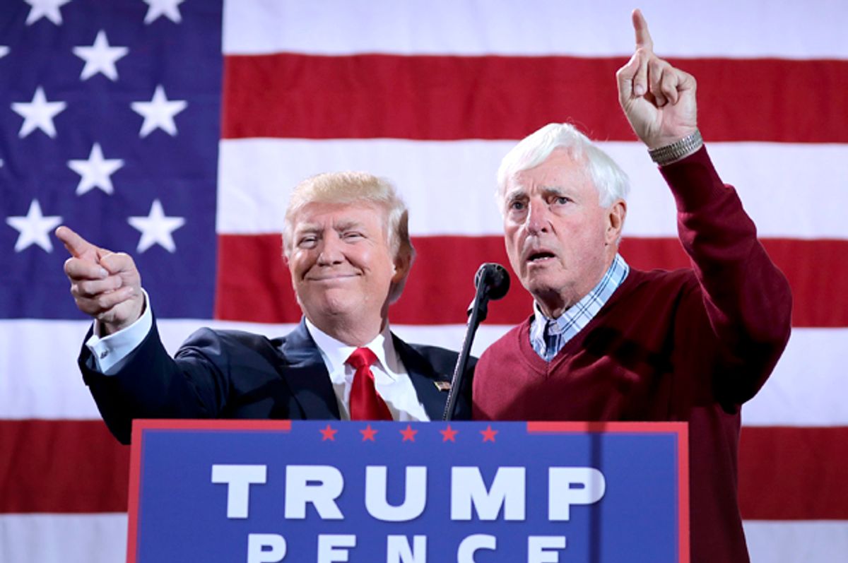 Donald Trump is introduced by Bobby Knight during a campaign rally in Grand Rapids, Michigan, October 31, 2016.   (Getty/Chip Somodevilla)