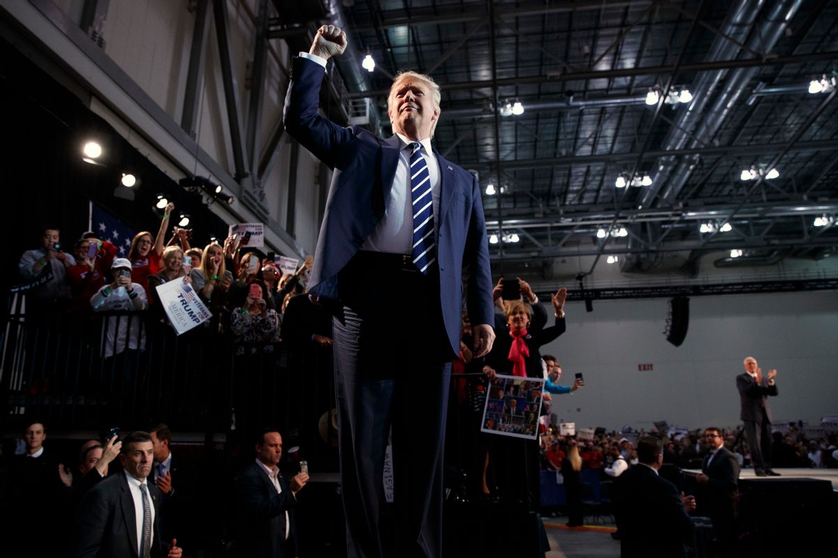 FILE - In this Tuesday, Nov. 8, 2016, file photo, Republican presidential candidate Donald Trump pumps his fist as he arrives to speak at a campaign rally in Grand Rapids, Mich.  (AP)