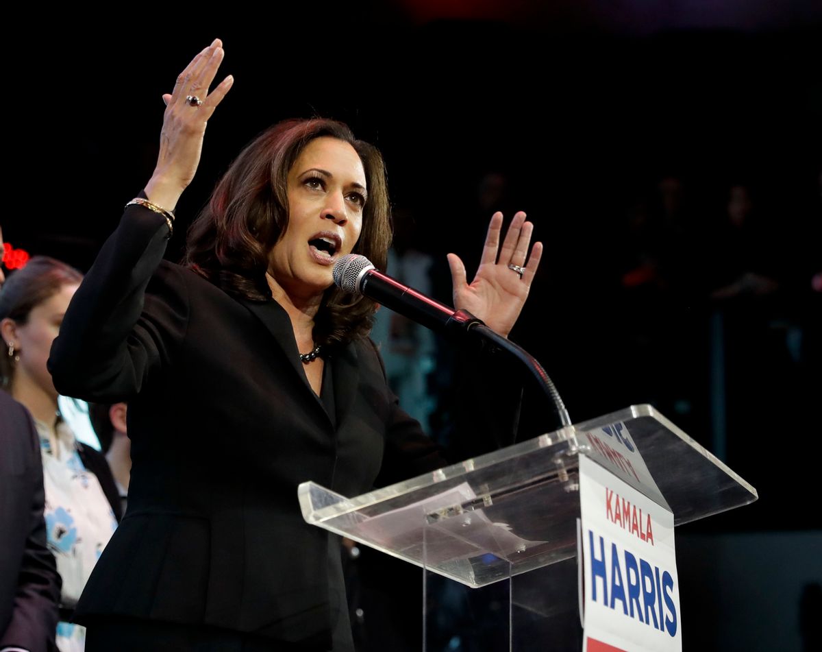 Democratic U.S. Senate candidate, Attorney General Kamala Harris speaks to supporters at a election night rally Tuesday, Nov. 8, 2016 in Los Angeles. (AP Photo/Chris Carlson) (AP)