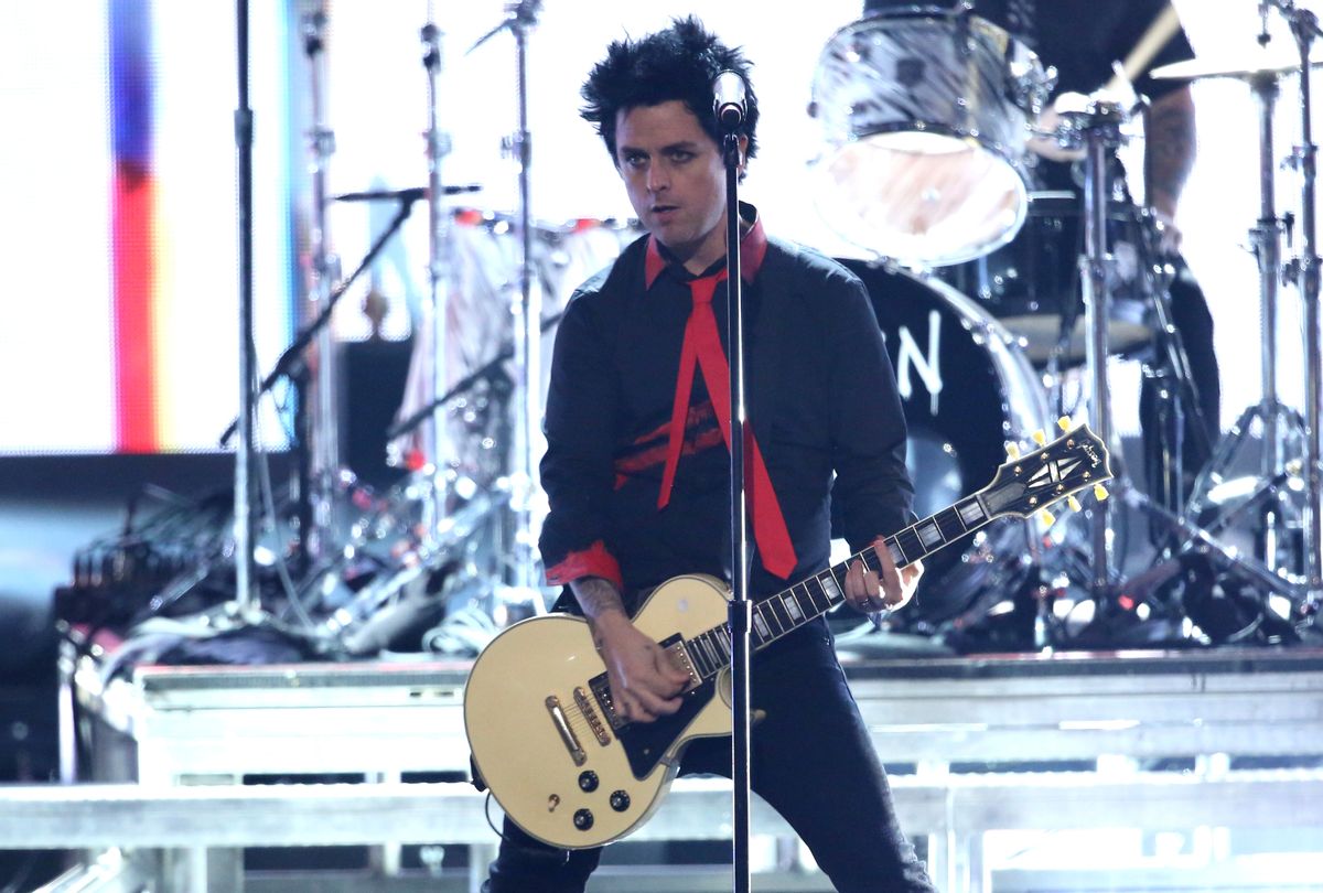 Billie Joe Armstrong, of Green Day, performs "Bang Bang" at the American Music Awards at the Microsoft Theater on Sunday, Nov. 20, 2016, in Los Angeles. (Photo by Matt Sayles/Invision/AP) (Matt Sayles/invision/ap)