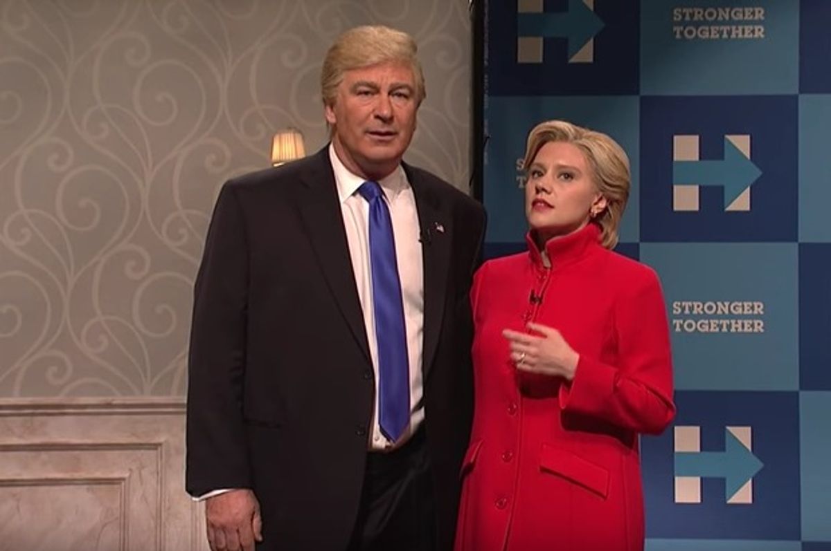 Alec Baldwin as Donald Trump and Kate McKinnon as Hillary Clinton on "Saturday Night Live," November 5, 2016. (NBC)