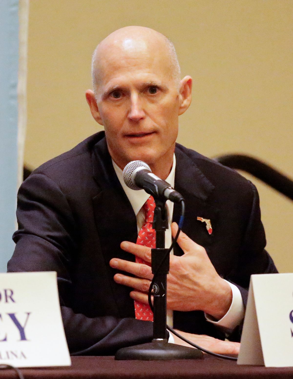 Florida Gov. Rick Scott answers a question during a news conference at the Republican Governors Association annual conference, Tuesday, Nov. 15, 2016, in Orlando, Fla. (AP Photo/John Raoux) (AP)