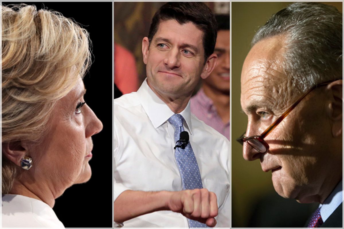 Hillary Clinton; Paul Ryan; Chuck Schumer   (Getty/Joe Raedle/Reuters/Yuri Gripas/AP/J. Scott Applewhite)