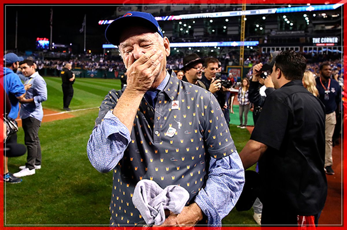 CLEVELAND, OH - NOVEMBER 02:  Actor Bill Murray reacts on the field after the Chicago Cubs defeated the Cleveland Indians 8-7 in Game Seven of the 2016 World Series at Progressive Field on November 2, 2016 in Cleveland, Ohio. The Cubs win their first World Series in 108 years.  (Photo by Ezra Shaw/Getty Images) (Getty Images)