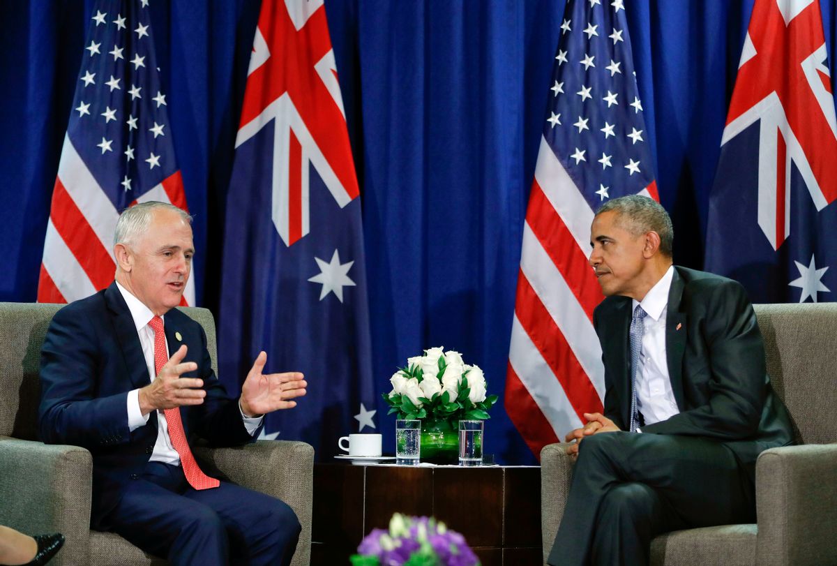 U.S. President Barack Obama, right, listens to Australia's Prime Minister Malcolm Turnbull during their meeting at the Asia-Pacific Economic Cooperation (APEC), in Lima, Peru. (AP)