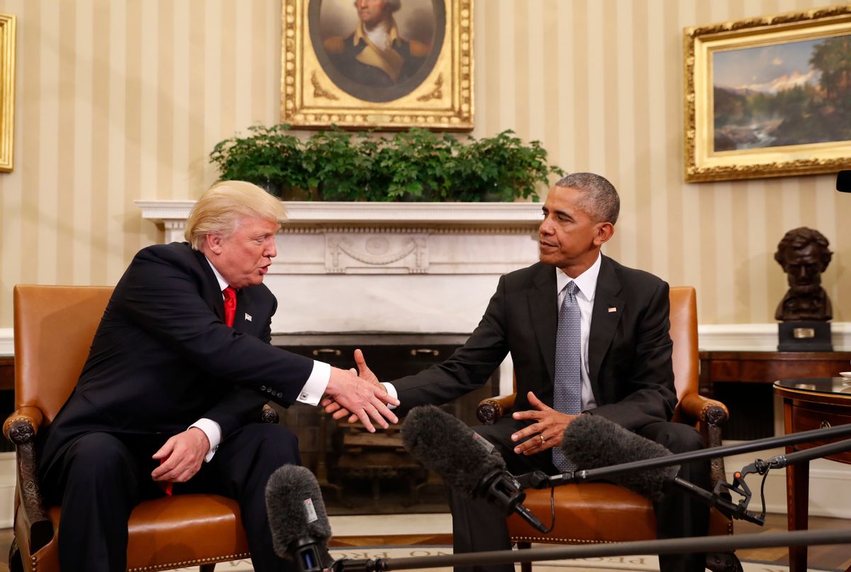 President Barack Obama shakes hands with President-elect Donald Trump in the Oval Office of the White House in Washington, Thursday, Nov. 10, 2016. (AP Photo/Pablo Martinez Monsivais) (AP)