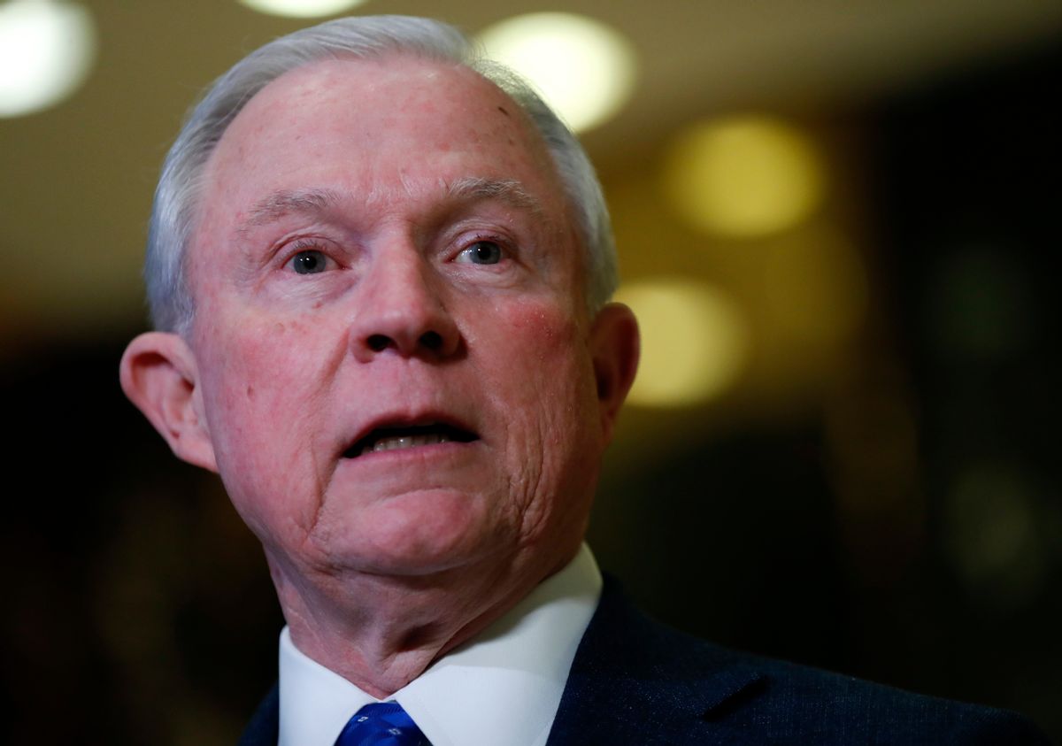 In this Nov. 17, 2016, photo, Sen. Jeff Sessions, R-Ala. speaks to media at Trump Tower in New York. An Obama administration Justice Department that emphasized the need to be “smart on crime” is being replaced with a Trump presidency that campaigned on being “tough on crime.” The difference between the two philosophies remains to be seen. (AP Photo/Carolyn Kaster) (AP)