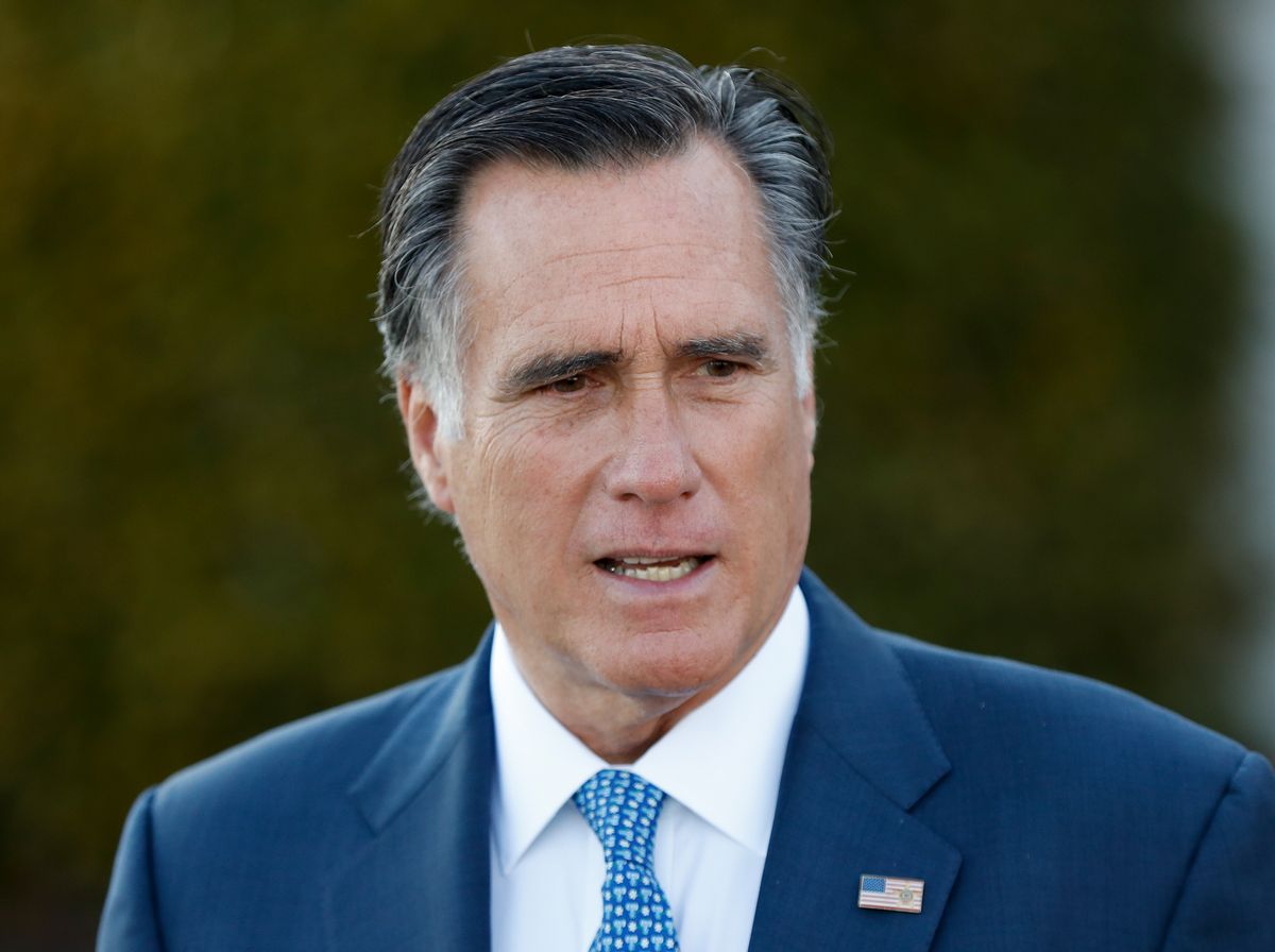 FILE - In this Saturday, Nov. 19, 2016, file photo, Mitt Romney talks to media after meeting with President-elect Donald Trump at Trump National Golf Club Bedminster in Bedminster, N.J. Kellyanne Conway, a top Trump adviser warned Sunday, Nov. 27, that the president-elect’s supporters would feel “betrayed” if he tapped Romney as secretary of state, a move that would put a fierce Trump critic in a powerful Cabinet post. (AP Photo/Carolyn Kaster, File) (AP)