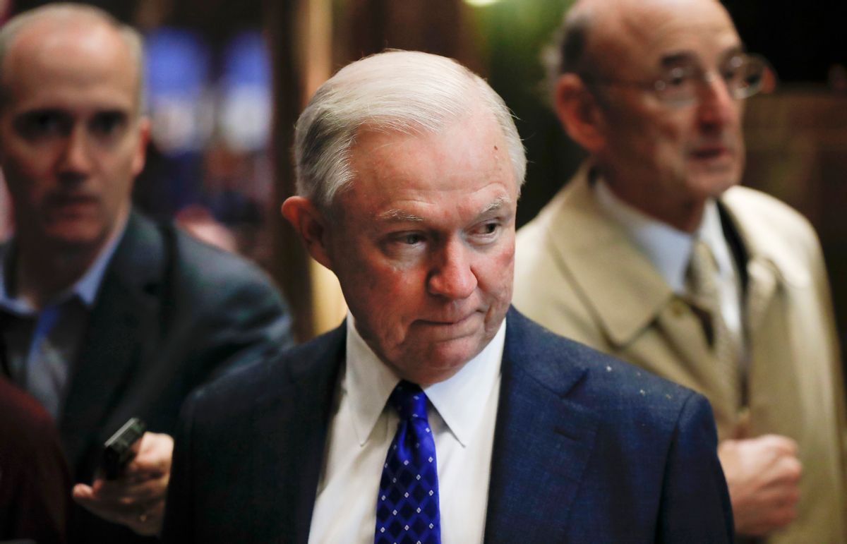 FILE - In this Nov. 15, 2016 file photo, Sen. Jeff Sessions, R-Ala., arrives at Trump Tower in New York. As one of President-elect Donald Trump’s closest and most consistent allies, Sessions is a likely pick for a top post in his administration. But the last time Sessions faced Senate confirmation it didn’t go well. (AP Photo/Carolyn Kaster, File) (AP)
