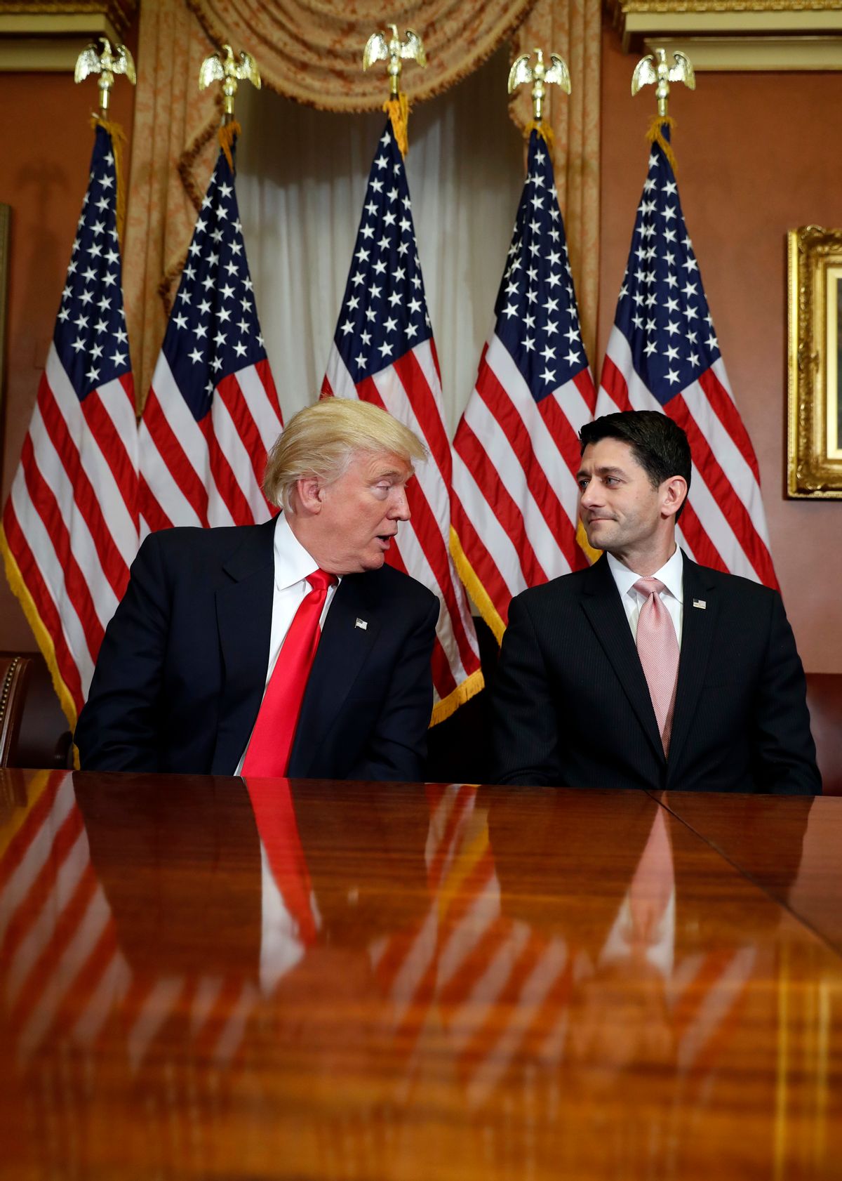 President-elect Donald Trump talks with House Speaker Paul Ryan of Wis. on Capitol Hill in Washington, Thursday, Nov. 10, 2016. () (AP Photo/Alex Brandon)