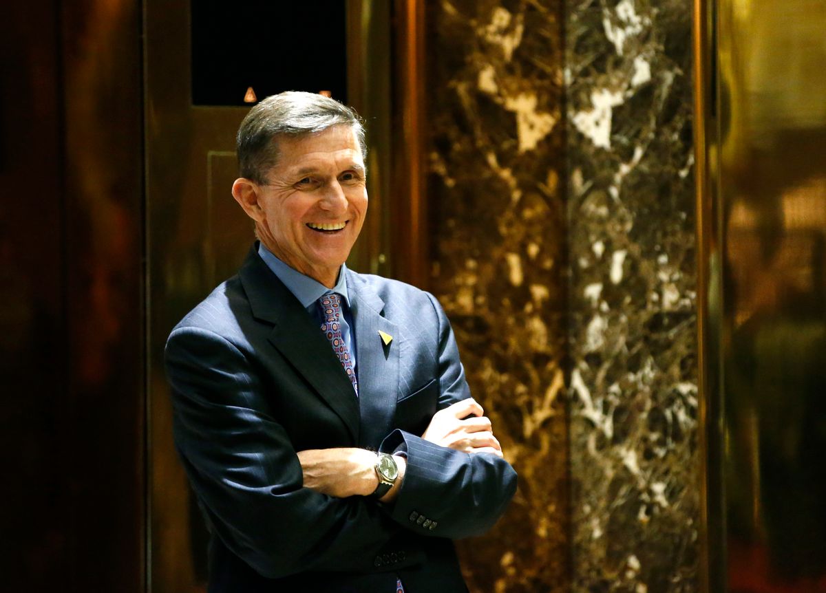 President-elect Donald J. Trump's choice for National Security Advisor, Michael T. Flynn, waits for an elevator at Trump Tower, Monday, Dec. 12, 2016, in New York. (AP Photo/Kathy Willens) (AP)