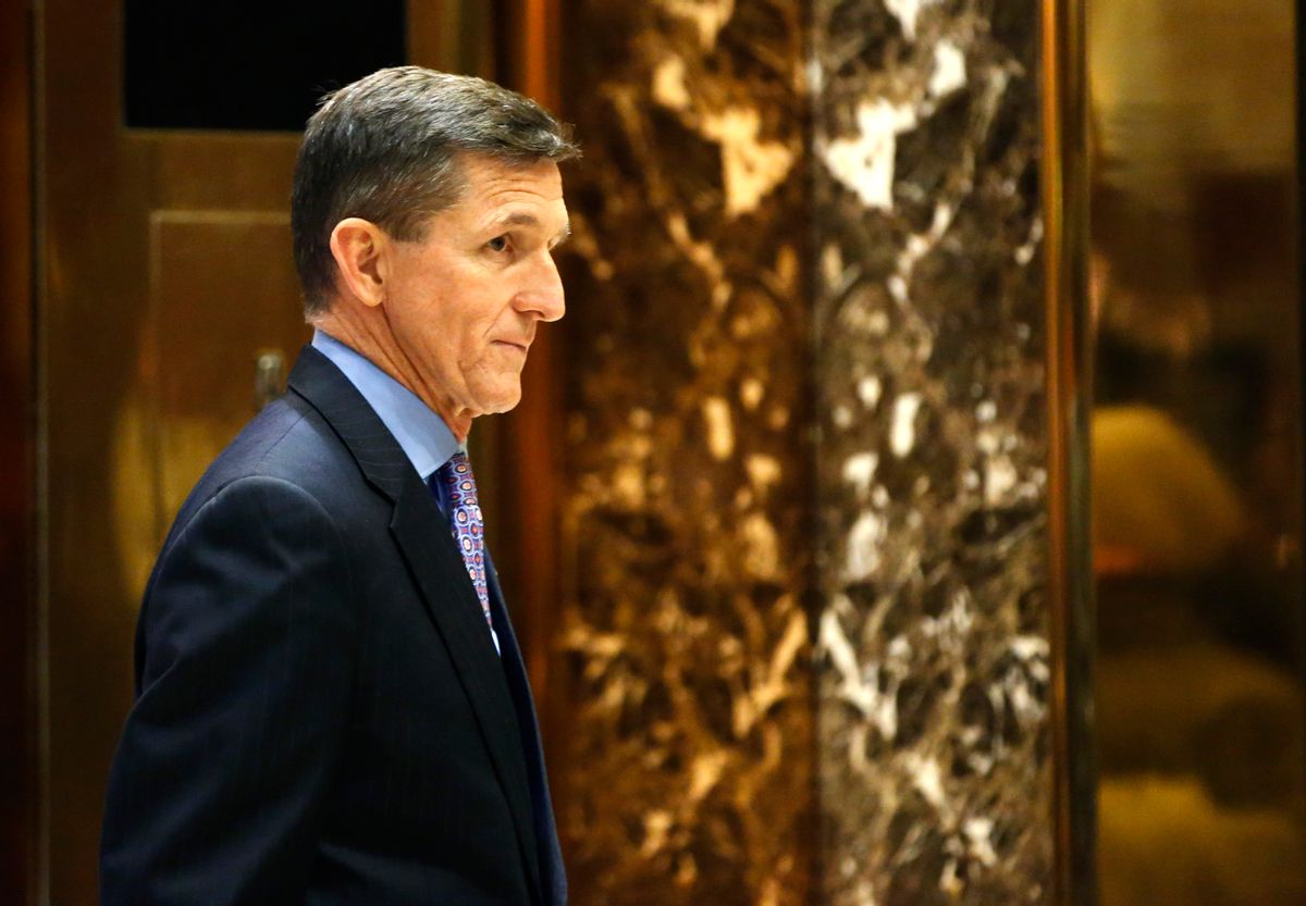 Michael T. Flynn, President-elect Donald Trump's choice for National Security Advisor, waits for an elevator at Trump Tower, Monday, Dec. 12, 2016, in New York. (AP Photo/Kathy Willens) (AP)