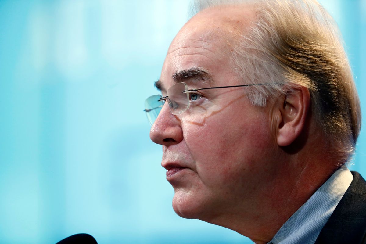 FILE - In this Nov. 30, 2016 file photo, Health and Human Services Secretary-designate, Rep. Tom Price, R-Ga. speaks in Washington. Propelled by populist energy, President-elect Donald Trump’s candidacy broke long-standing conventions and his incoming Cabinet embodies a sharp turn from the outgoing Obama administration. (AP Photo/Alex Brandon, File) (AP)