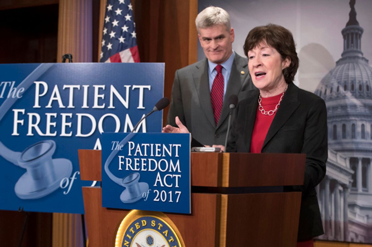 Bill Cassidy and Susan Collins at a news conference on Capitol Hill, Jan. 23, 2017, to announce the Patient Freedom Act of 2017.   (AP/J. Scott Applewhite)