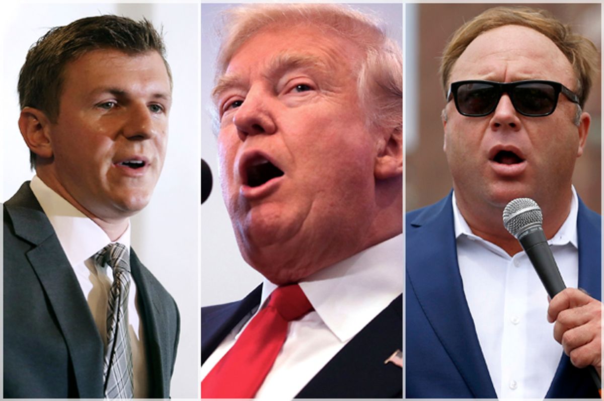 James O'Keefe; Donald Trump; Alex Jones   (Getty/Chip Somodevilla/Reuters/Lucas Jackson)