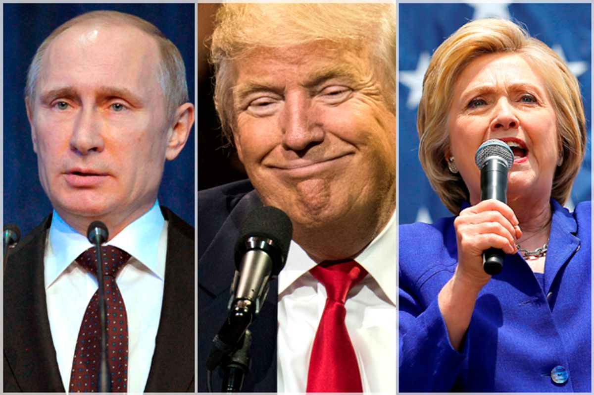Vladimir Putin; Donald Trump; Hillary Clinton   (AP/Alexei Druzhinin/Getty/Ty Wright/Reuters/Mike Blake)