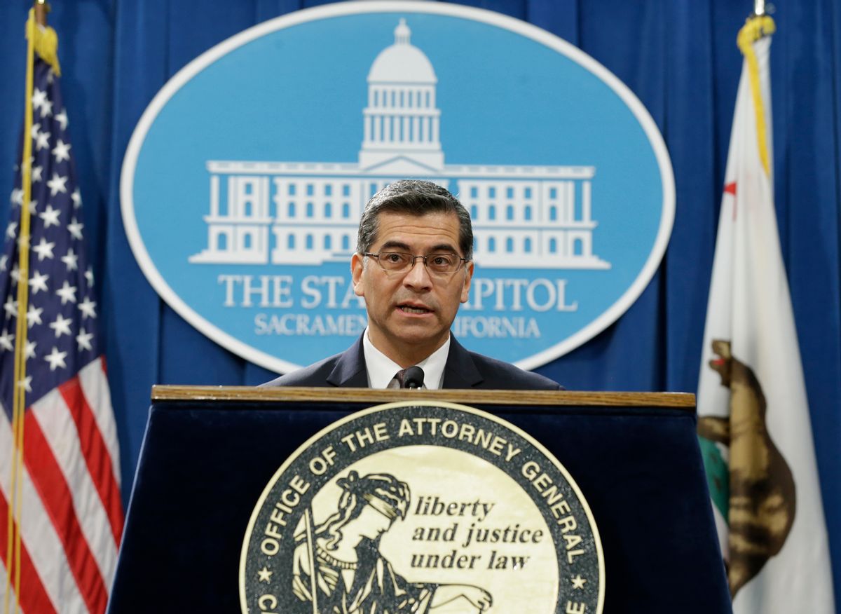 File - In this Jan. 24, 2017, file photo, Xavier Becerra, California's attorney general, talks to reporters at a news conference in Sacramento, Calif. (AP Photo/Rich Pedroncelli, File)
