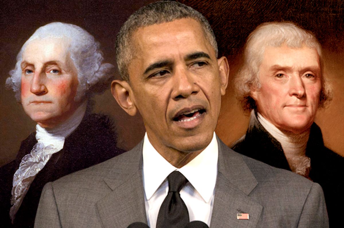 George Washington; Barack Obama; Thomas Jefferson   (Wikimedia/AP/Desmond Boyland/Salon)