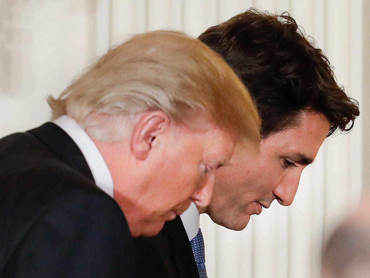 President Donald Trump and Canadian Prime Minister Justin Trudeau walks off at the conclusion of a joint news conference in the East Room of the White House in Washington, Monday, Feb. 13, 2017. () (AP Photo/Pablo Martinez Monsivais)