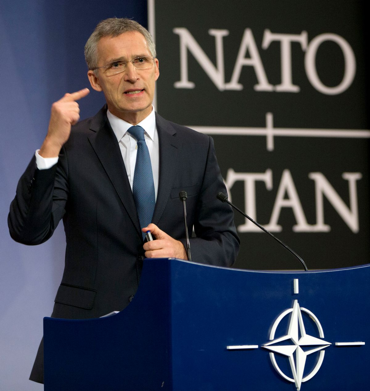 NATO Secretary General Jens Stoltenberg speaks during a media conference at NATO headquarters in Brussels on Tuesday, Feb. 14, 2017. NATO defense ministers will begin a two-day ministerial beginning on Wednesday. (AP Photo/Virginia Mayo) (AP)