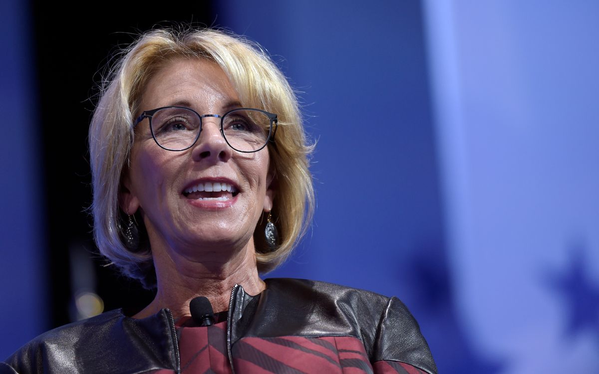 Education Secretary Betsy DeVos speaks at the Conservative Political Action Conference (CPAC) in Oxon Hill, Md., Thursday, Feb. 23, 2017. (AP Photo/Susan Walsh) (AP)