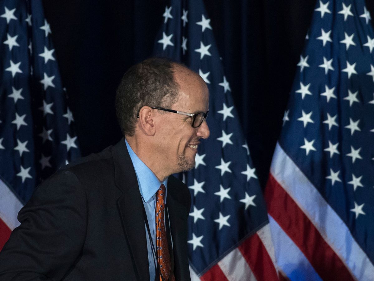 Former Labor Secretary Tom Perez, who is a candidate to run the Democratic National Committee, before speaking during the general session of the DNC winter meeting in Atlanta, Saturday, Feb. 25, 2017. (AP Photo/Branden Camp) (AP)