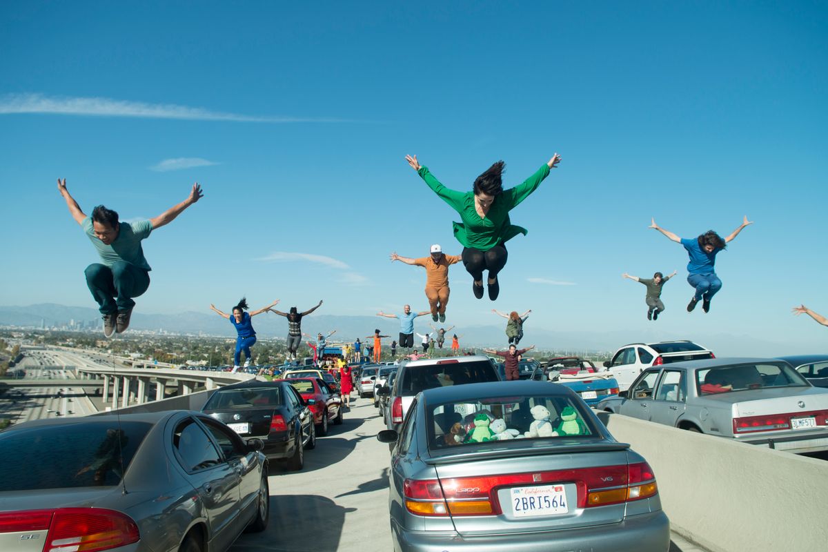 This image released by Lionsgate shows a dance scene from the Oscar-nominated film, "La La Land." It's not easy to stage a successful dance scene for the cameras, especially on a highway interchange, but when such a scene works, it can be memorable.  (Dale Robinette/Lionsgate via AP) (AP)