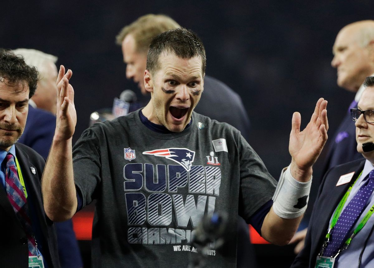 New England Patriots' Tom Brady reacts after winning the NFL Super Bowl 51 football game against the Atlanta Falcons, Sunday, Feb. 5, 2017, in Houston. (AP Photo/Jae C. Hong) (AP)