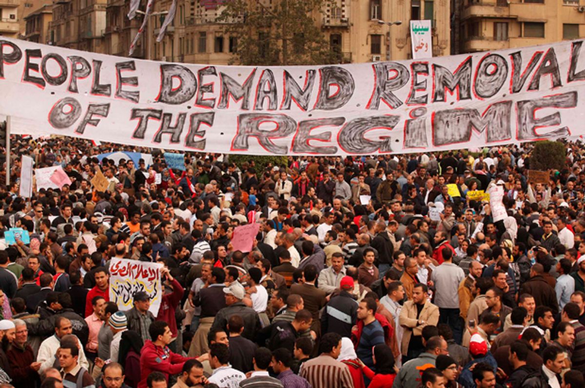 Protestors gather in Tahrir Square on February 1, 2011 in Cairo, Egypt   (Getty/Peter Macdiarmid)