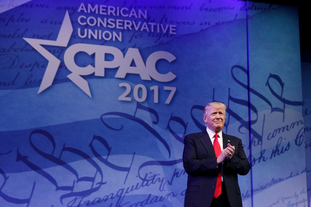 President Donald Trump arrives to speak at the Conservative Political Action Conference (CPAC), Friday, Feb. 24, 2017, in Oxon Hill, Md. (AP Photo/Evan Vucci) (AP)