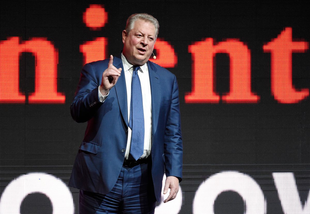 Former U.S. Vice President Al Gore, star of "An Inconvenient Sequel: Truth to Power," addresses the audience during the Paramount Pictures presentation at CinemaCon 2017 at Caesars Palace on Tuesday, March 28, 2017, in Las Vegas. (Photo by Chris Pizzello/Invision/AP) (Chris Pizzello/invision/ap)