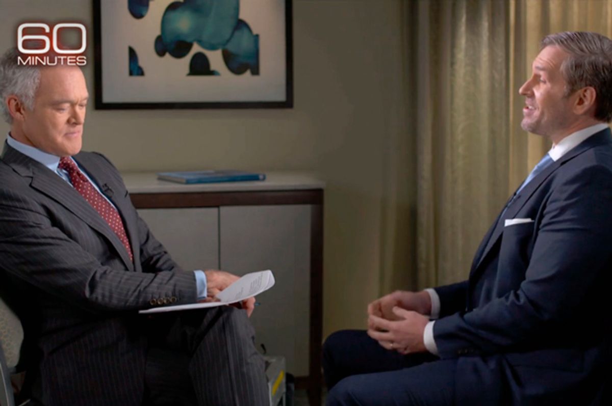 Scott Pelley interviews Mike Cernovich on "60 Minutes," March 26, 2017.   (CBS)