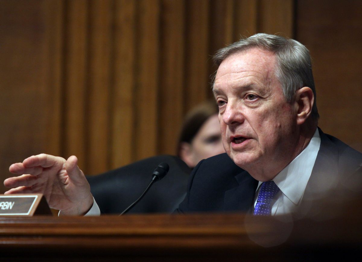 FILE - In this April 28, 2015, file photo, U.S. Sen. Dick Durbin, D-Ill., appears, on Capitol Hill in Washington.  (AP Photo/Lauren Victoria Burke, File) (AP)