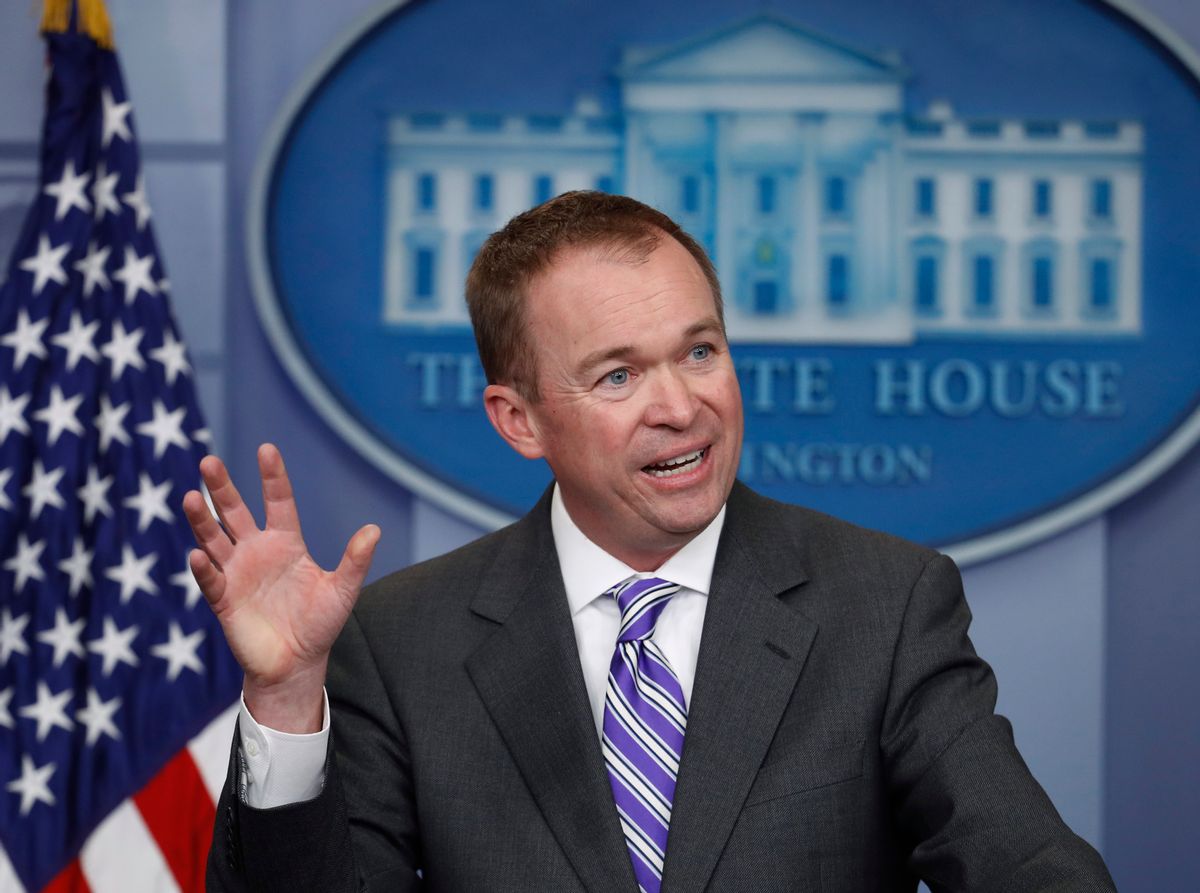 FILE - In this Feb. 27, 2017 file photo, Budget Director Mick Mulvaney speaks to reporters during a daily press briefing at the White House in Washington. Republican leaders embarked on an ambitious plan Tuesday to try to sell their new health care proposal to rank-and-file lawmakers and the public, absent specifics on costs or how many Americans will be covered.  (AP Photo/Manuel Balce Ceneta, File) (AP Photo/Manuel Balce Ceneta, File)