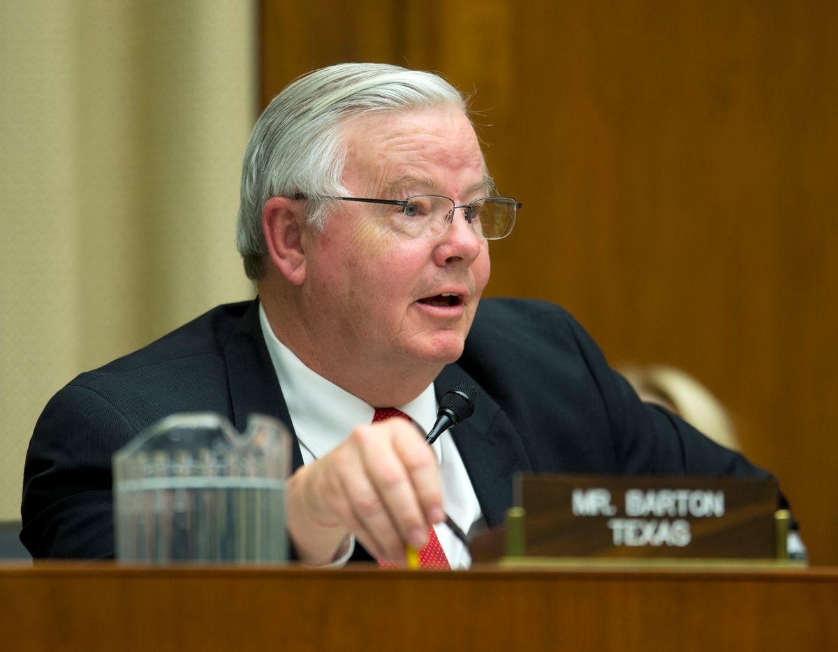 FILE - In this April 1, 2014, file photo, Rep. Joe Barton, R-Texas, questions David Friedman, the acting head of the National Highway Traffic Safety Administration, during his testimony on Capitol Hill in Washington before the House Energy and Commerce subcommittee on Oversight and Investigation. Barton told a constituent to "shut up" during a town hall meeting in his home district Saturday, March 11, 2017. (AP Photo/Evan Vucci, File) (AP)