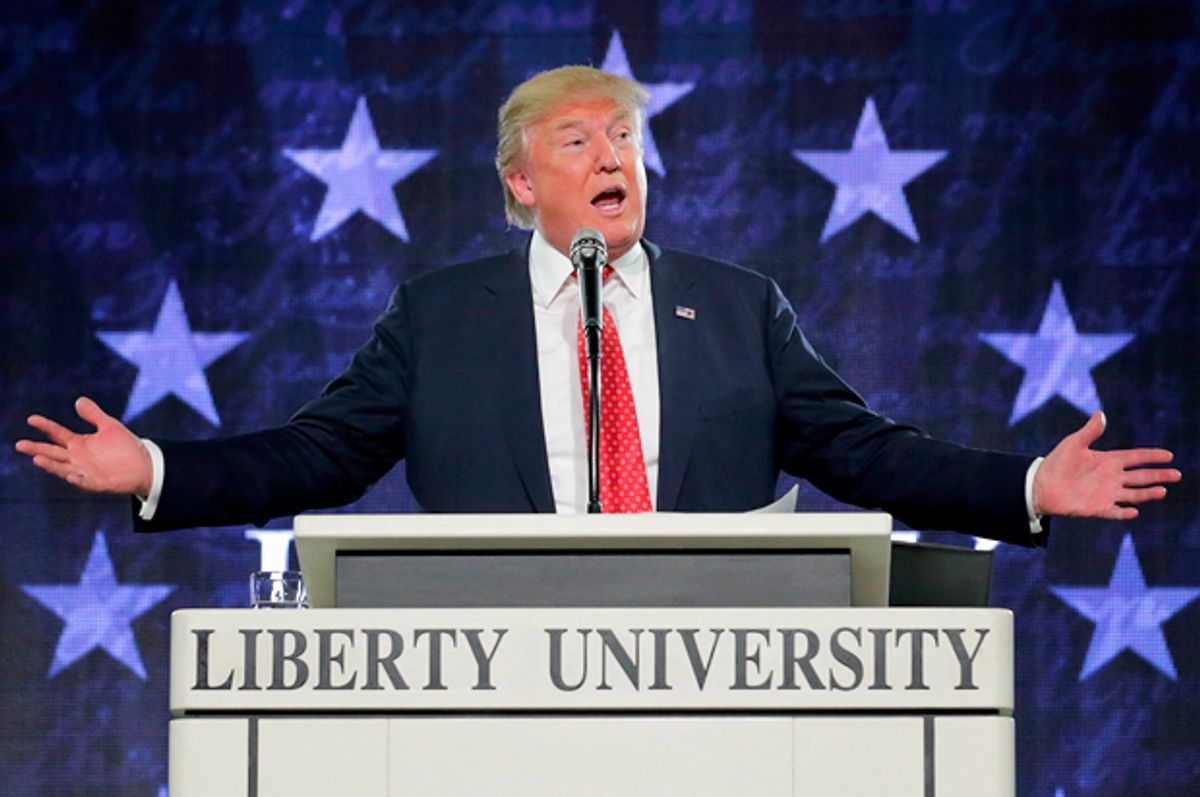 Donald Trump delivers the convocation at the Vines Center on the campus of Liberty University  January 18, 2016.   (Getty/Chip Somodevilla)