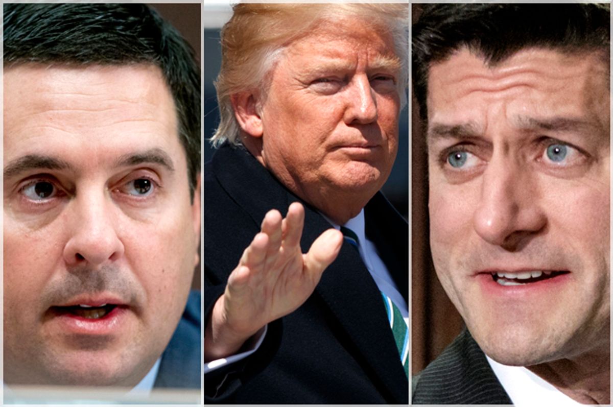 Devin Nunes; Donald Trump; Paul Ryan   (AP/Andrew Harnik/Evan Vucci/J. Scott Applewhite)