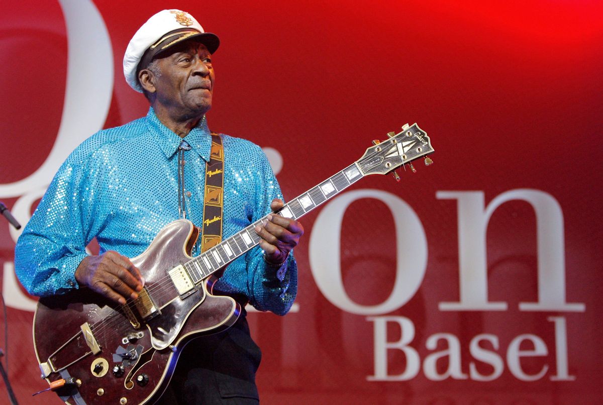 FILE - In this Nov. 13, 2007 file photo, legendary U.S. musician Chuck Berry performs on stage at the Avo Session in Basel, Switzerland. Berry, rock 'n' roll's founding guitar hero and storyteller who defined the music's joy and rebellion in such classics as "Johnny B. Goode," ''Sweet Little Sixteen" and "Roll Over Beethoven," died Saturday, March 18, 2017, at his home west of St. Louis. He was 90. (Peter Klaunzer/Keystone via AP, File) (AP)