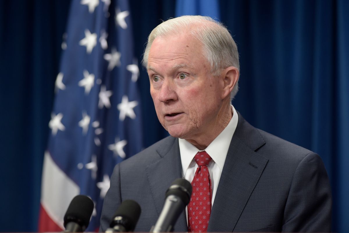 FILE - In this March 6, 2017 file photo, Attorney General Jeff Sessions speaks in Washington. Christopher Anders, an attorney with the American Civil Liberties Union has filed a complaint against Sessions with the Alabama State Bar over his testimony during his Senate confirmation process regarding contact he had with Russia. (AP Photo/Susan Walsh, File) (AP)