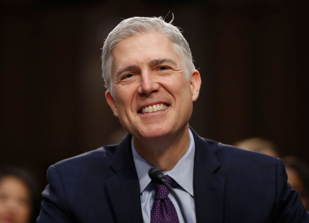 In this March 21, 2017 photo, Supreme Court Justice nominee Neil Gorsuch smiles on Capitol Hill in Washington, during his confirmation hearing before the Senate Judiciary Committee. () (AP Photo/Pablo Martinez Monsivais)