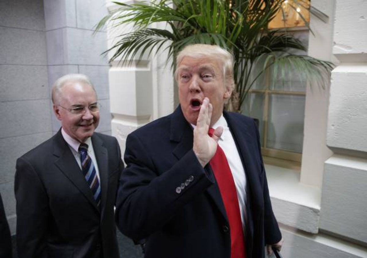 President Donald Trump and Health and Human Services Secretary Tom Price arrive on Capitol Hill  (AP Photo/J. Scott Applewhite)