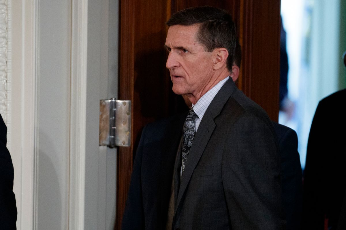 FILE - In this Feb. 13, 2017 file photo, Mike Flynn arrives for a news conference in the East Room of the White House in Washington. Flynn, President Donald Trump’s former national security adviser, who was fired from the White House last month, has registered as a foreign agent with the Justice Department for work that may have aided the Turkish government in exchange for $530,000.  (AP Photo/Evan Vucci, File) (AP)