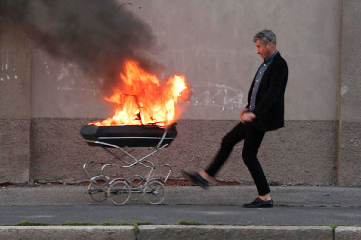 A still from "Maurizio Cattelan: Be Right Back"   (Bond)