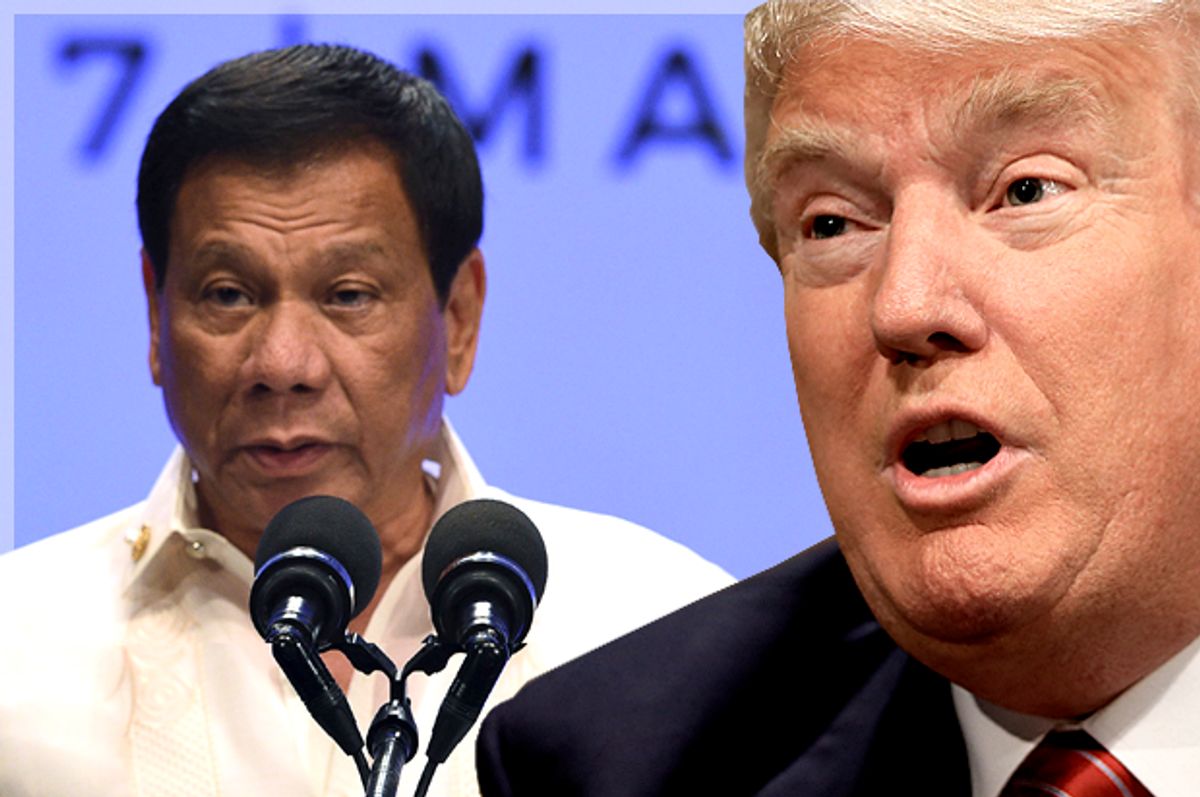Rodrigo Duterte; Donald Trump   (Getty/Ted Aljibe/Reuters//Nati Harnik/Photo montage by Salon)