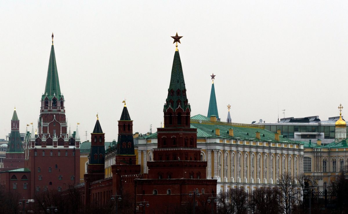 The Kremlin Palace and Towers are seen in Moscow, Russia, Friday, April 7, 2017. (AP Photo/Ivan Sekretarev) (AP)