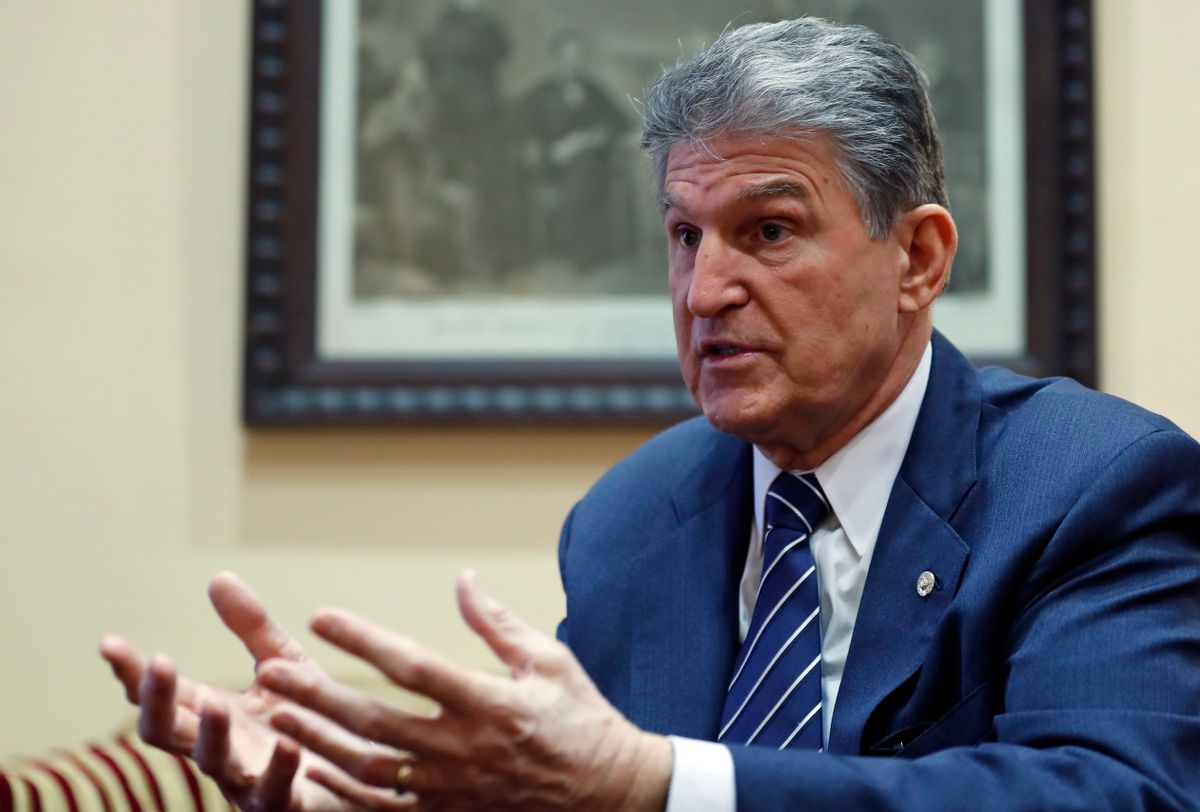 FILE - In this Feb. 1, 2017, file photo, Sen. Joe Manchin, D-W.Va. speaks during an Associated Press interview in his office on Capitol Hill in Washington. It's a rare and momentous decision, one by one, seated at desks centuries old, senators will stand and cast their votes for a Supreme Court nominee. It's a difficult political call in the modern era, especially for the 10 Democrats facing tough re-election next year in states that President Donald Trump won.  (AP Photo/Alex Brandon, File) (AP)